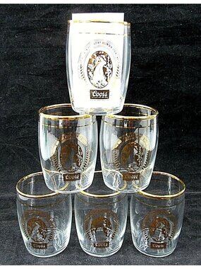 Vintage Coors Gold Rim Tasting Glass Set Of 6 Rocky Mountain Spring Water 3 inch